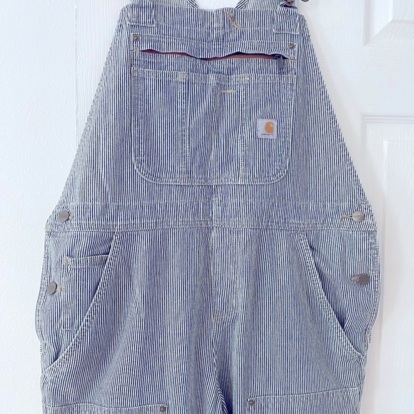 CARHARTT WOMEN'S RELAXED FIT DENIM RAILROAD STRIPE BIB OVERALL - Picture 3 of 6